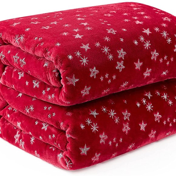 Oversized Luxury Christmas Throw Red White Stars - Picture 2 of 7